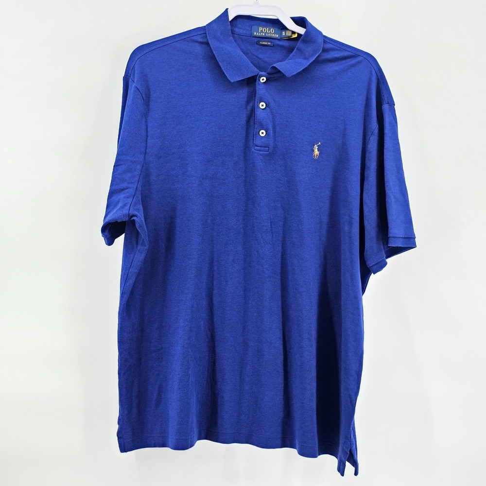 Men's Polo Ralph Lauren Cobalt Blue Classic Fit Polo Shirt Flesh Pony Size XL